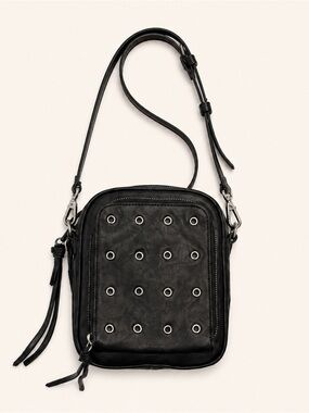 Joelle Hawkens Studded Leather Camera Crossbody Bag Black